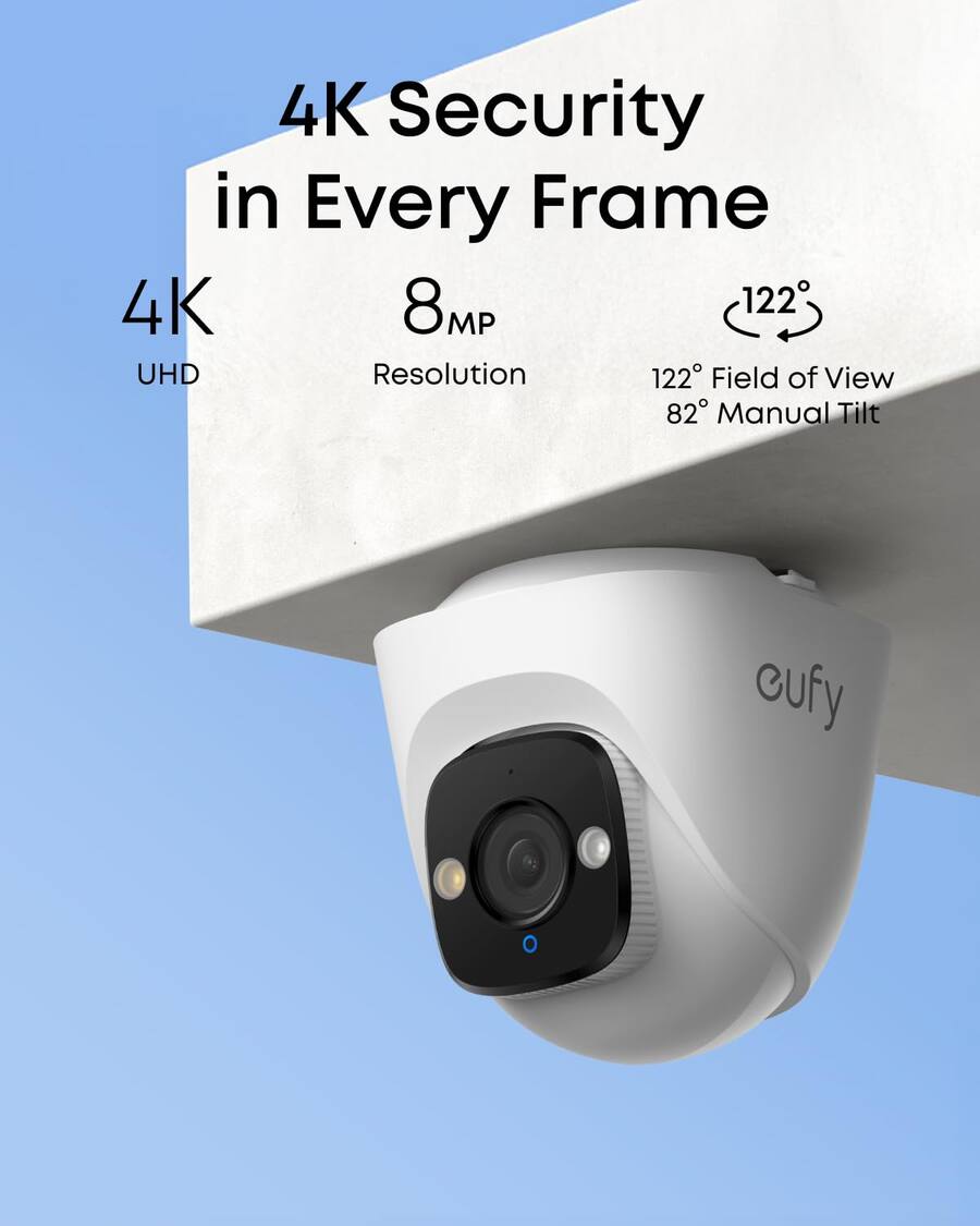 eufy PoE Turret Security Camera E41: bedrade outdoor bewaking, 4K UHD, 122° FOV, F1.6 nachtzicht in kleur, 24/7 opname, AI-detectie (personen/voertuigen /huisdieren), rode/blauwe strobe, plug-and-play eufy PoE Turret Security Camera E41: bedrade outdoor bewaking, 4K UHD, 122° FOV, F1.6 nachtzicht in kleur, 24/7 opname, AI-detectie (personen/voertuigen /huisdieren), rode/blauwe strobe, plug-and-play