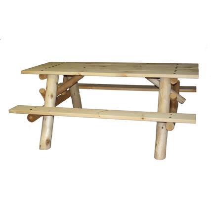 Front. Contoured Comfort - 6' Log Picnic Table Attached Benches - Brown.