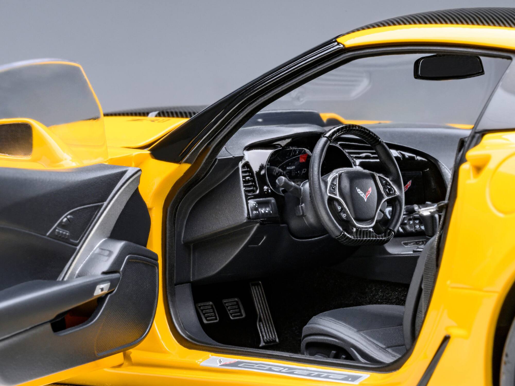 Alt View 3. Autoart - 2019 Chevrolet Corvette C7 ZR1 Corvette Racing Yellow Tintcoat with Carbon Top 1/18 Model Car by Autoart.