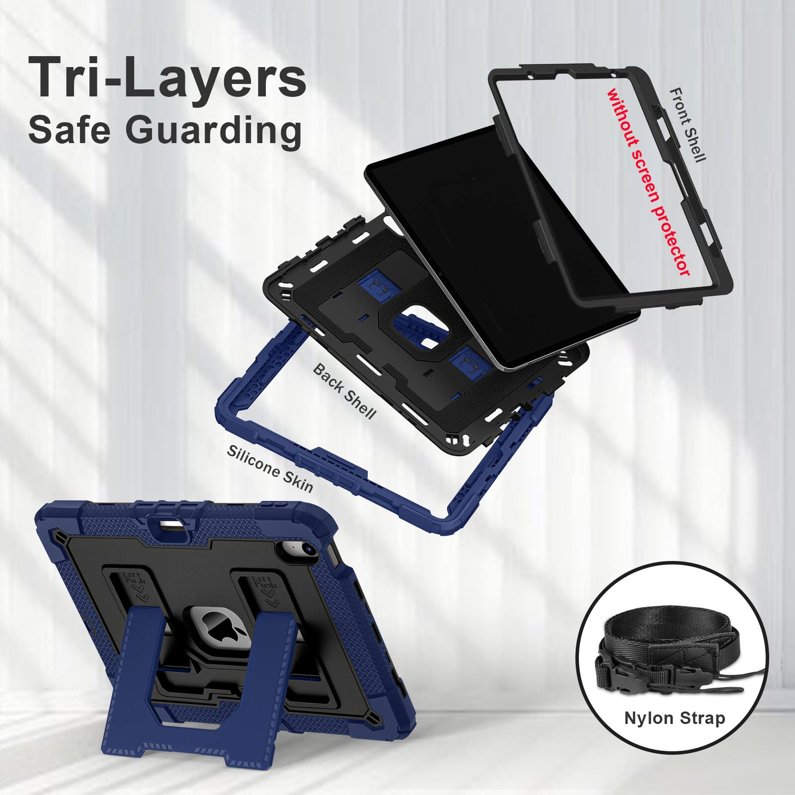 Tri-Layers Safe Guarding  
without Front Shell screen protector  
Back Shell Silicone Skin  
1A11 PaA LAE l'vria  
Nylon Strap