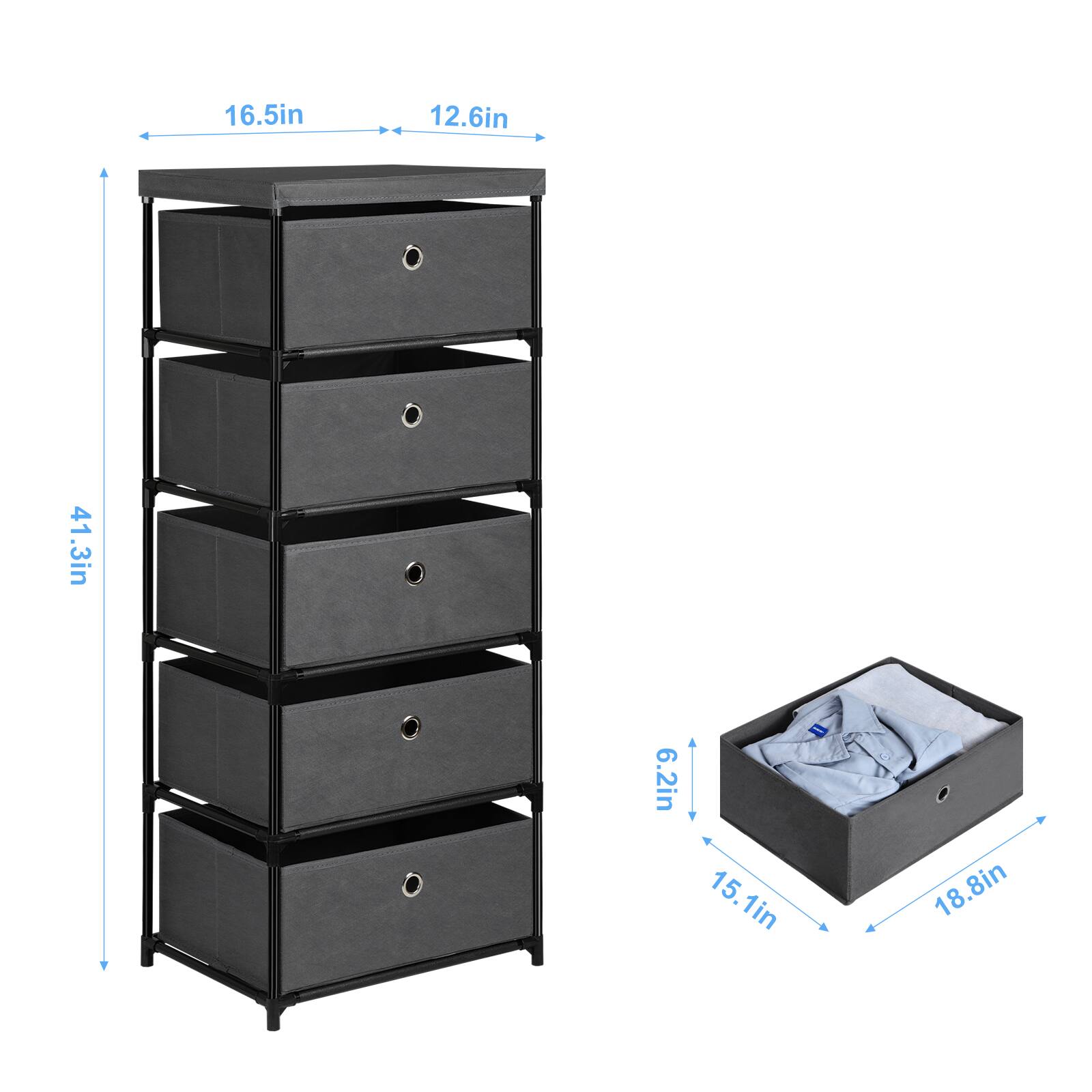 16.5in x 12.6in x 41.3in x 6.2in x 15.1in x 18.8in