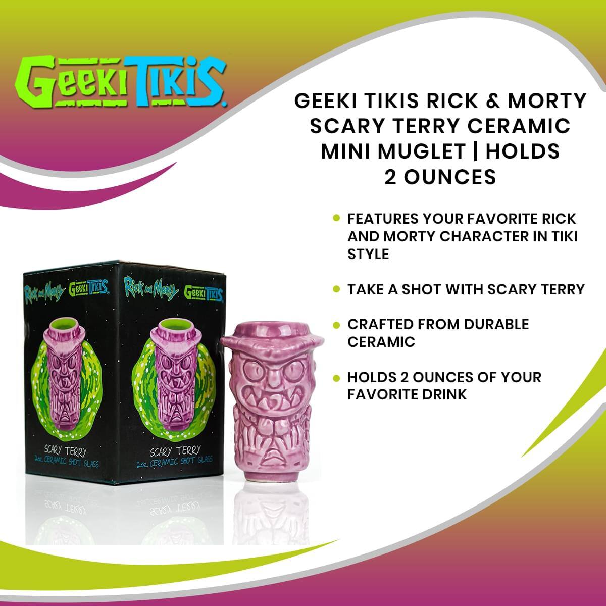 Geeki Tikis Rick & Morty Scary Terry Ceramic Mini Muglet | Holds 2 Ounces

- Features your favorite Rick and Morty character in Tiki style
- Take a shot with Scary Terry
- Crafted from durable ceramic
- Holds 2 ounces of your favorite drink