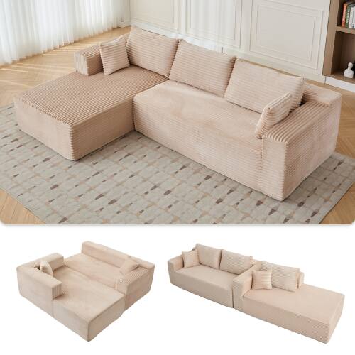 Alt View 4. Roomtec - Compression Sectional Couch with Comfy Chaise Boneless L Shape Sofa with Deep Seat Minimalist Modular Couches Sleeper - Pink.