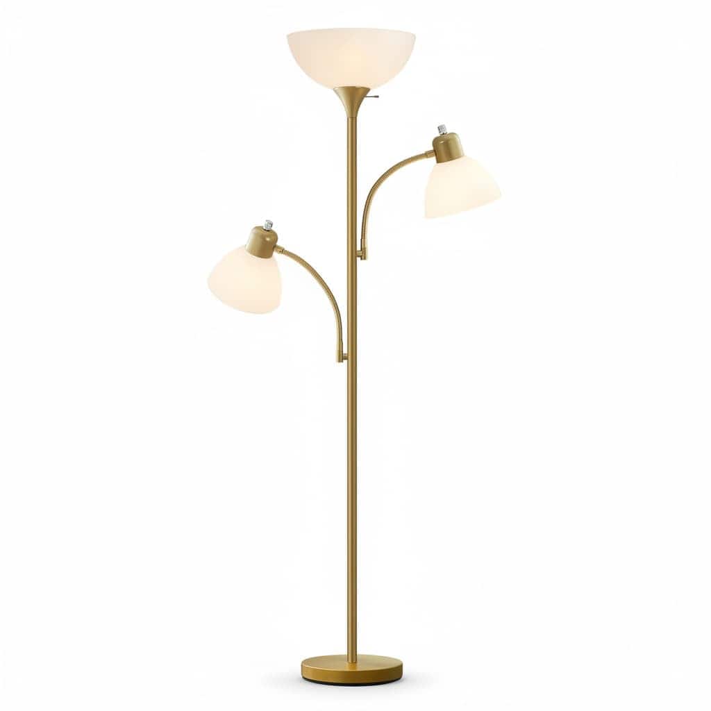 FINEAK - 72" Modern Torchiere Floor Lamp - &White Tall Standing Lamp with 8W Adjustable Reading Lights with Included Bulbs - Gold