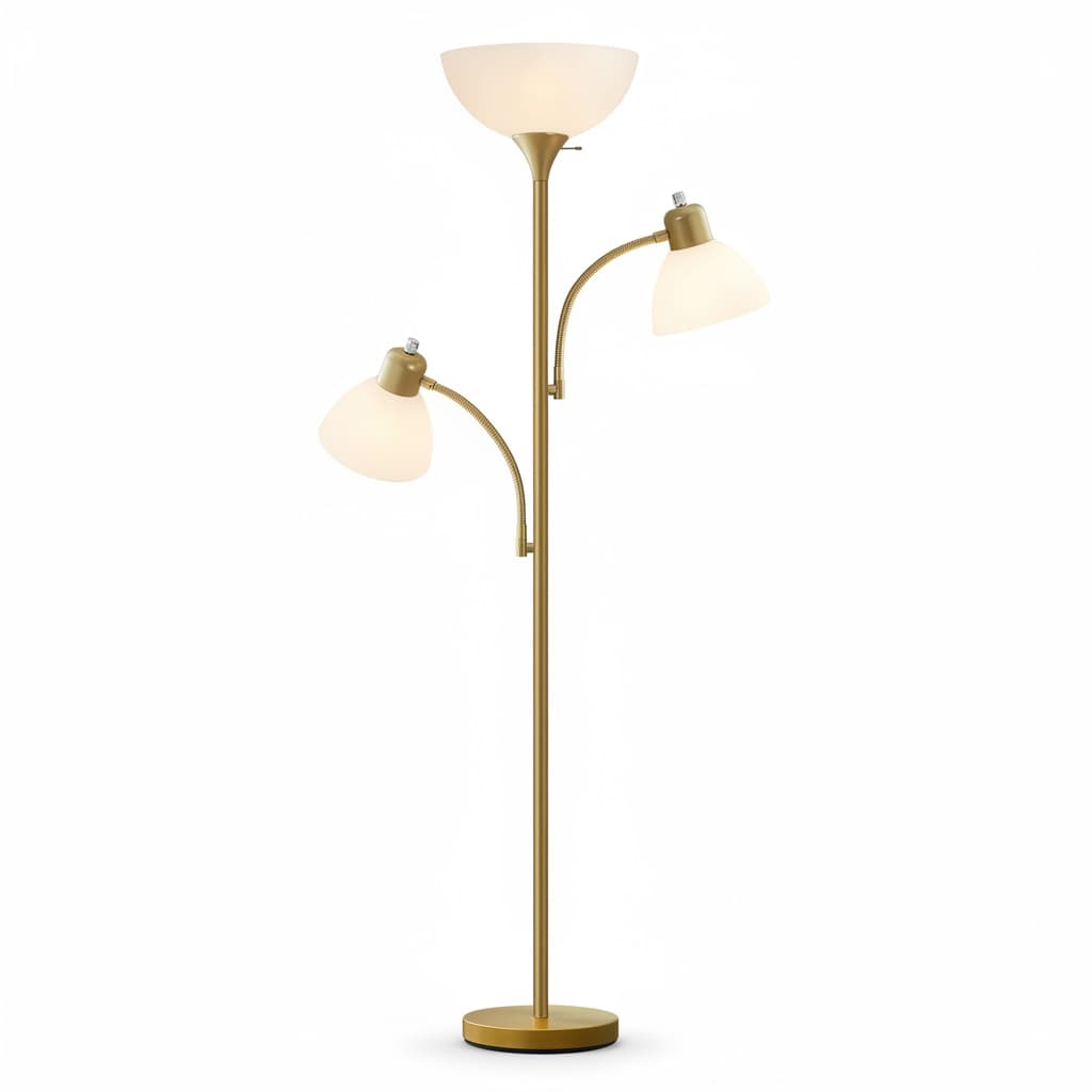 FINEAK - 72" Modern Torchiere Floor Lamp - &White Tall Standing Lamp with 8W Adjustable Reading Lights with Included Bulbs - Gold