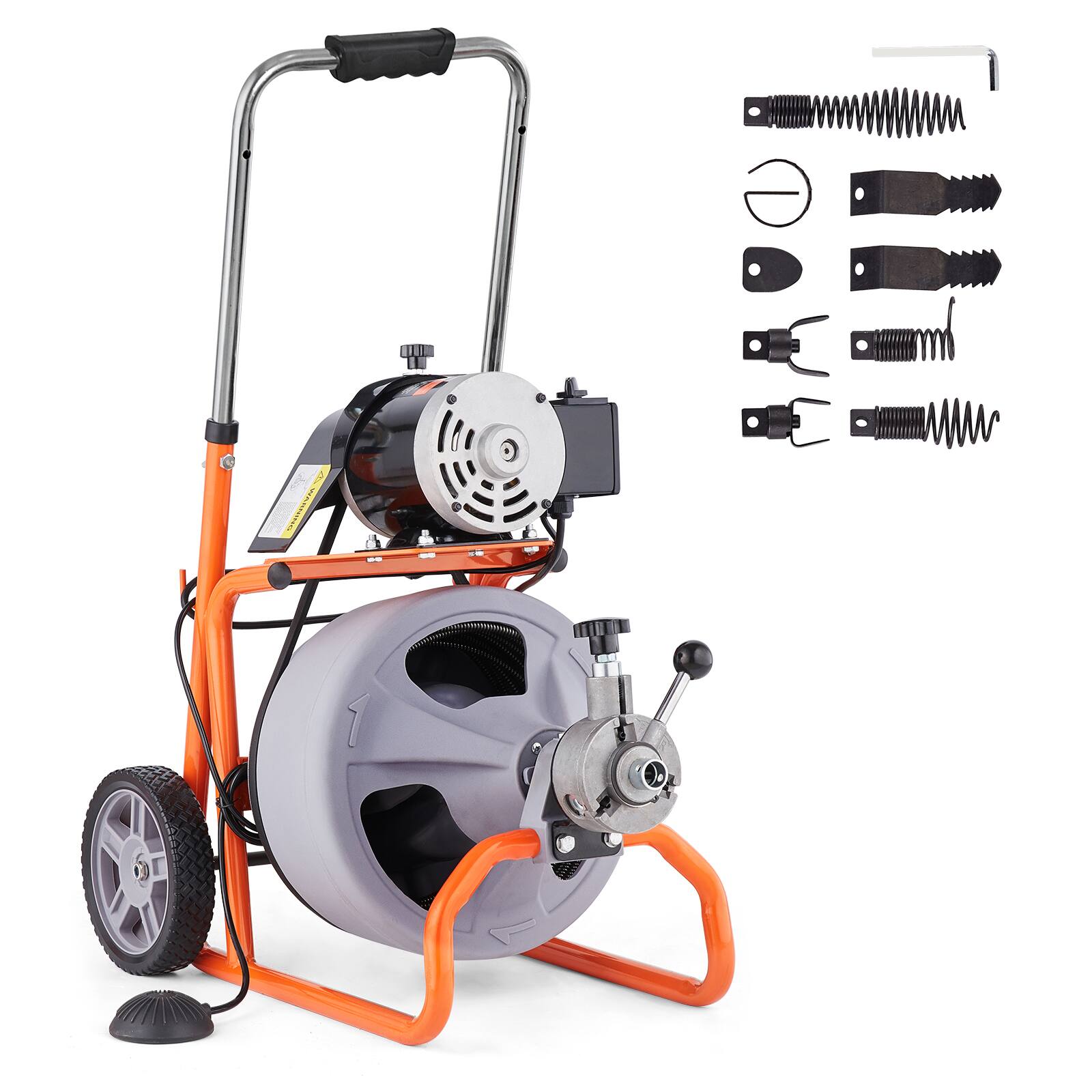 VEVOR - Drain Cleaner Machine 75FT x 3/8 Inch, Auto Feed Sewer Snake Drain Auger on Wheels,Switch for 2" to 4" Pipes - Black