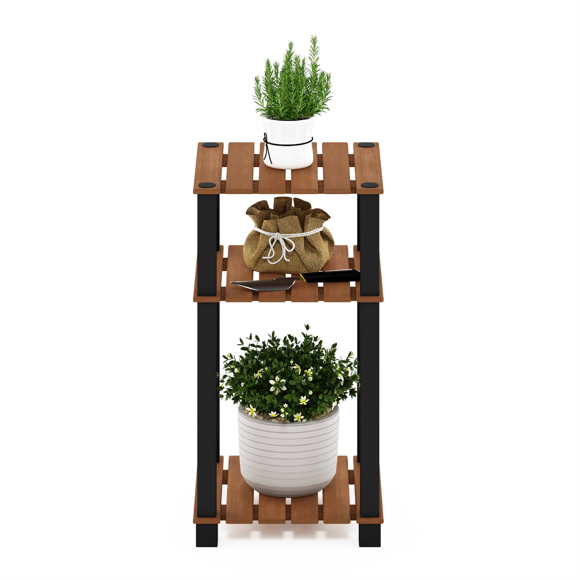 Alt View 4. Furinno - Pangkor 3-Tier Turn-N-Tube Indoor Outdoor Plant Shelf Wood Side Table with Square Poles - Natural/Black.
