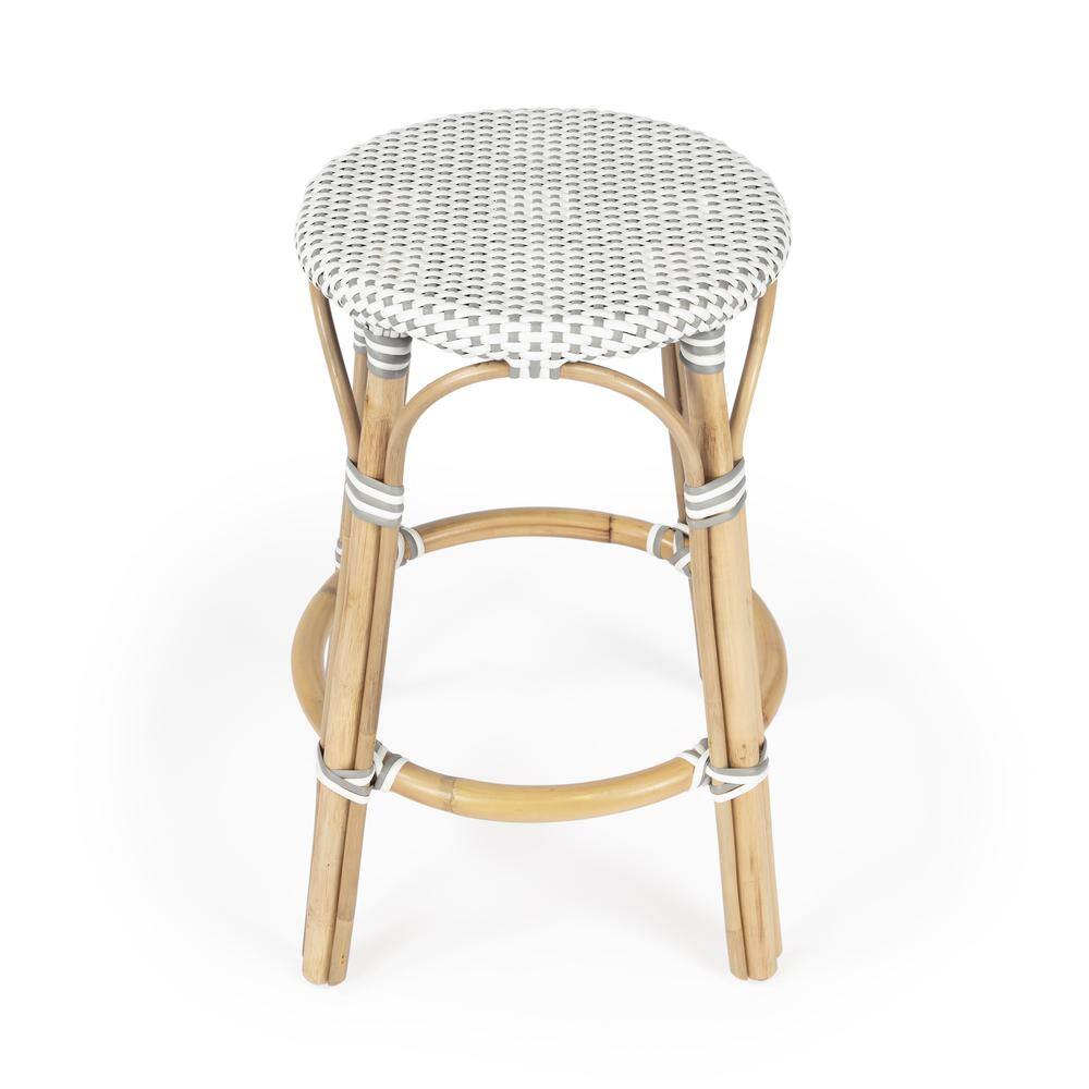 Alt View 3. Butler Specialty - Tobias Rattan Round 24" Counter Stool - White And Gray Dot.