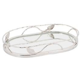 Jiallo - Elegance Oval Mirror Tray with leaf border 13.75 x 8.5 in - Silver, Multi Color