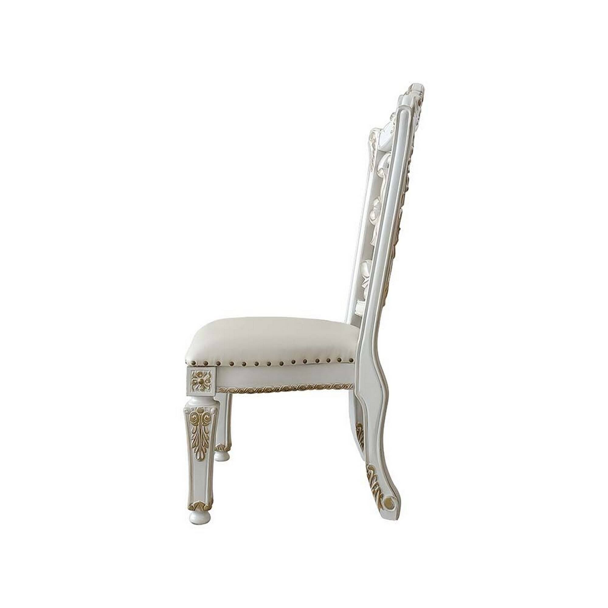 Alt View 2. Manhattan Lane - Jess 27 Inch Dining Chair, Nailhead Trim, Set of 2, Faux Leather - White and Gold.
