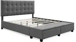 Click Decor - Edmond Storage Bed with Adjustable Height Headboard Queen Size - Dark Gray