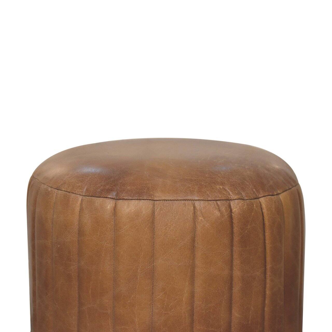 Alt View 2. Artisan Furniture - Artisan Furniture Buffalo Leather Boucle Footstool, Tan - Brown.