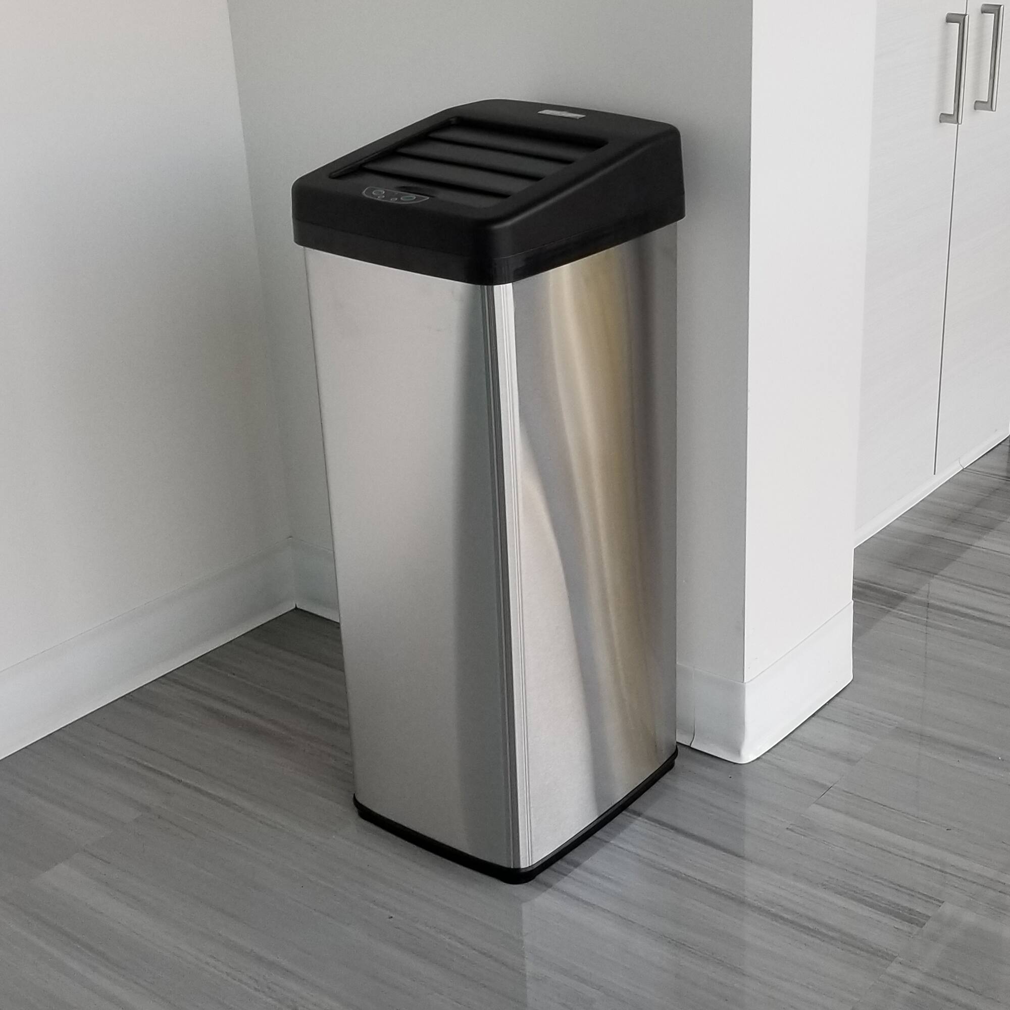 Alt View 12. iTouchless - 14 Gallon Sliding Lid Sensor Trash Can with AbsorbX Odor Control System, Automatic Kitchen Bin - Stainless Steel.