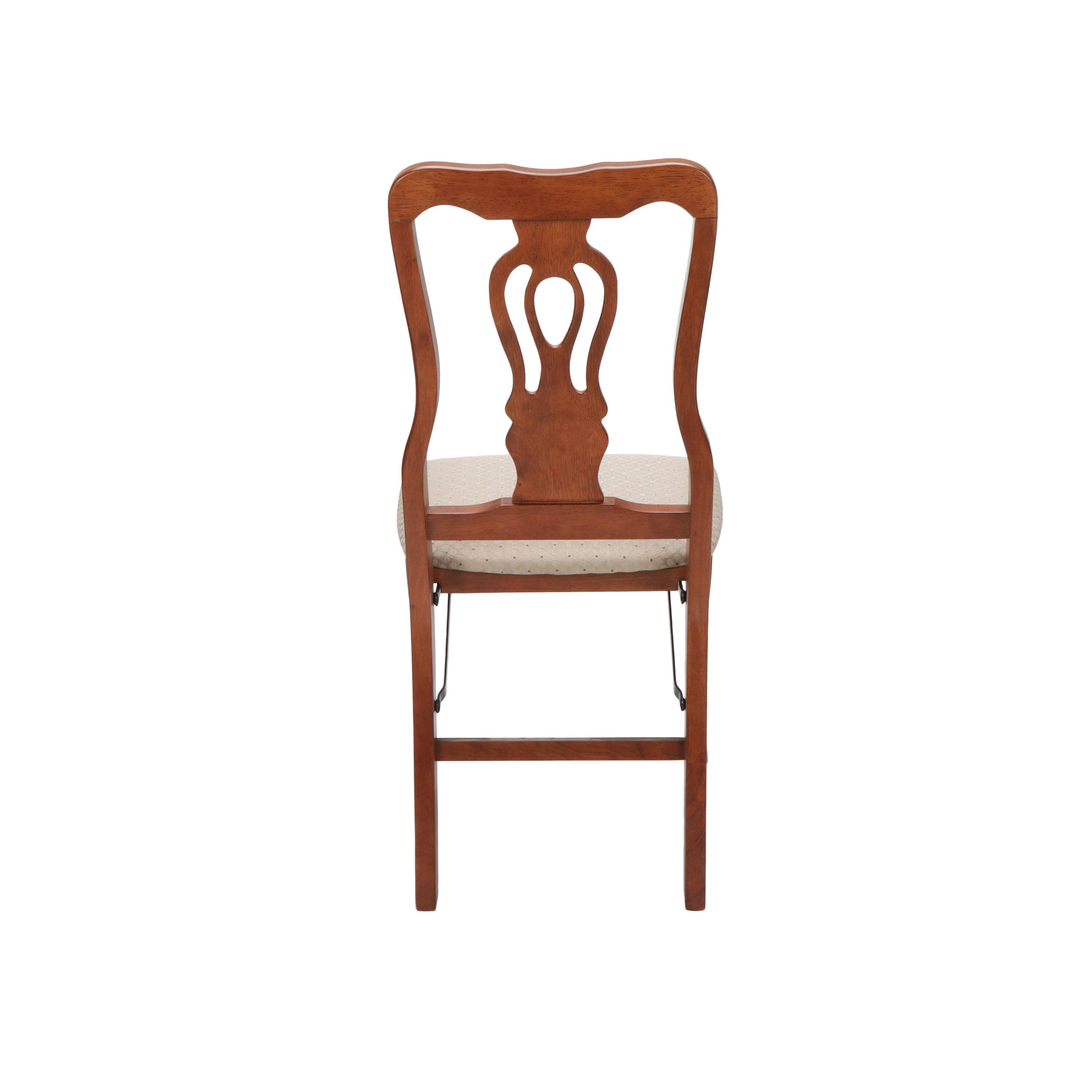 Back. Stakmore - Stakmore Chippendale Folding Chair, Cherry Frame with Blush Fabric - Brown.