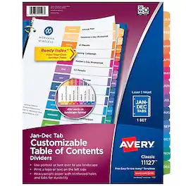 Avery - Ready Index Table of Contents Pre-Printed Monthly Paper Divider, Jan - Dec Tabs, 1 Set - Multicolor