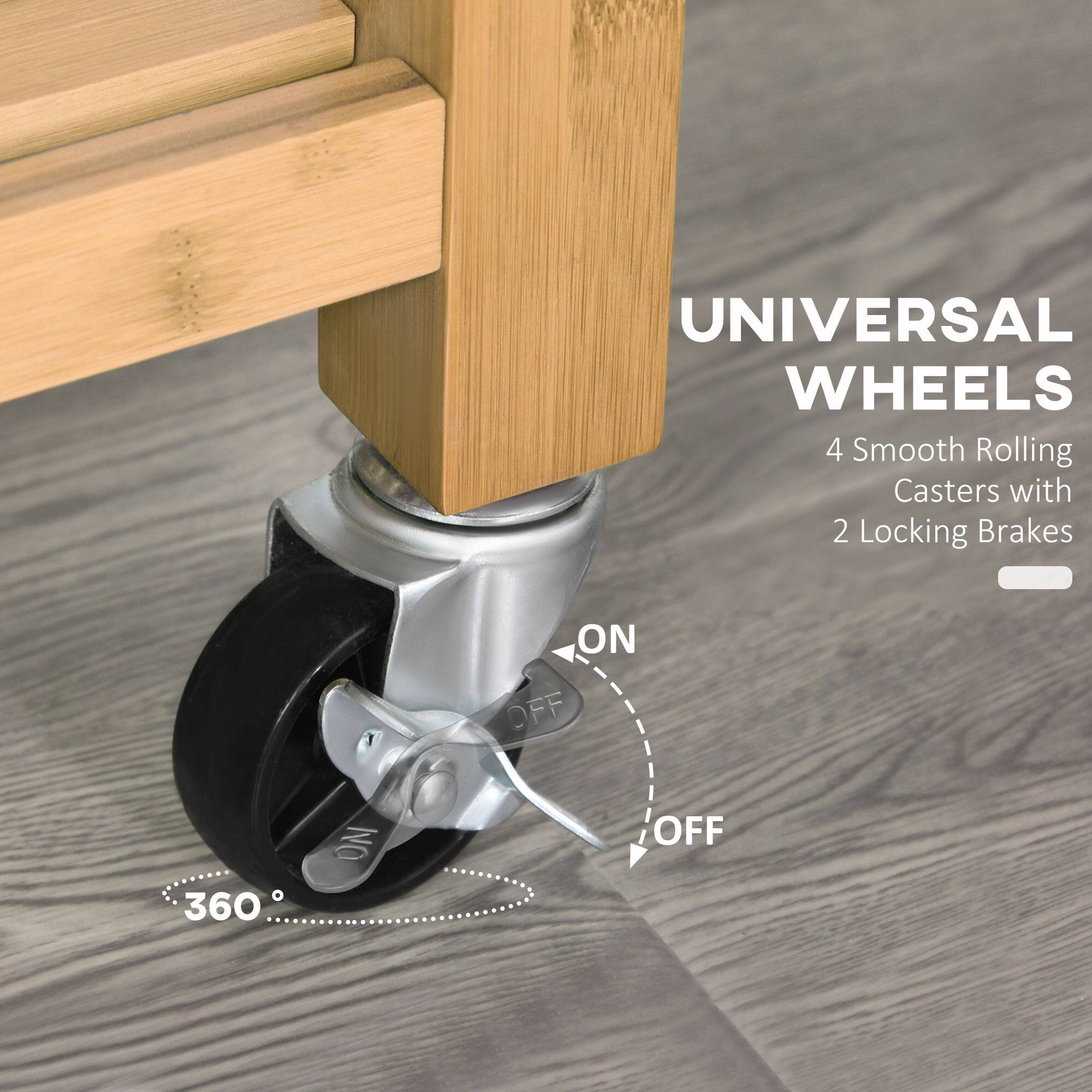UNIVERSAL WHEELS 4 Smooth Rolling Casters with 2 Locking Brakes 1 ON OFF 360°