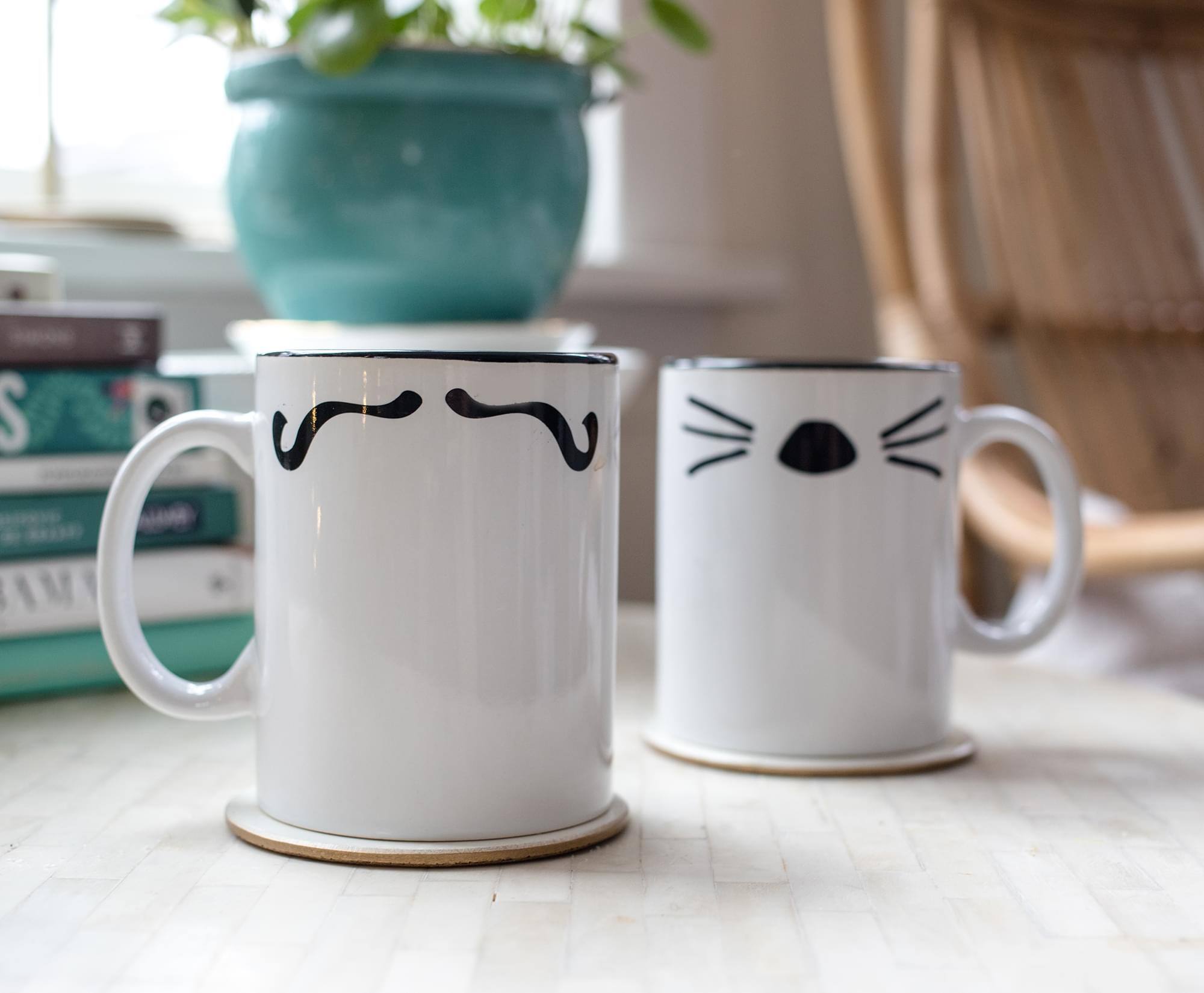 Alt View 2. Ukonic - Friends Mr. Rachel Whiskers and Mrs. Ross Moustache Double-Sided Mugs | Set of 2 - White.