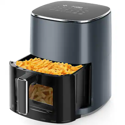 Front. Sweet - 6 QT Air Fryer with 12-in-1 Functions, Black - Grey Black.
