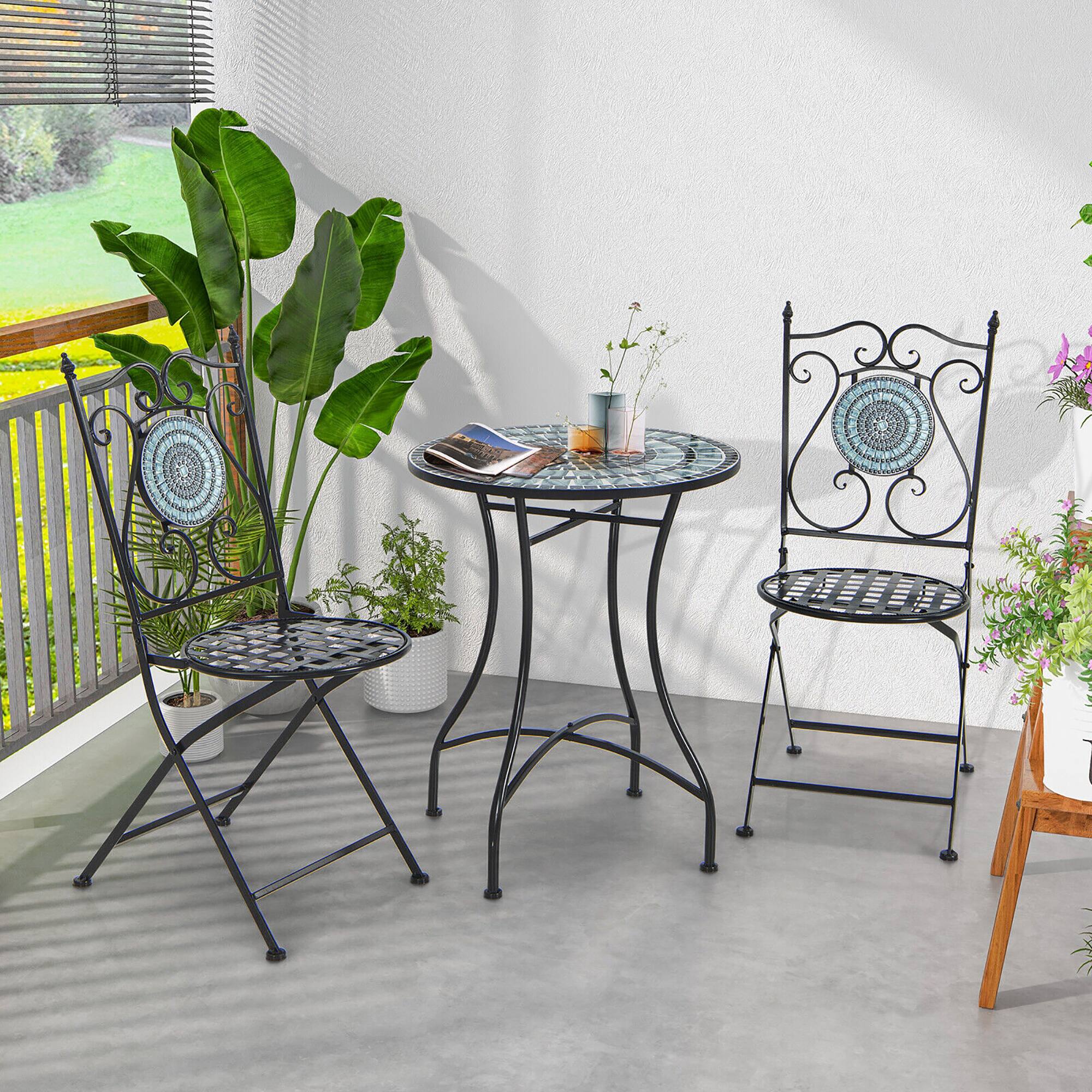 Alt View 1. Gymax - Gymax 24 Inch Patio Bistro Table Metal Structure w/ Ceramic Tile Tabletop Heavy-Duty - As Picture Shows.