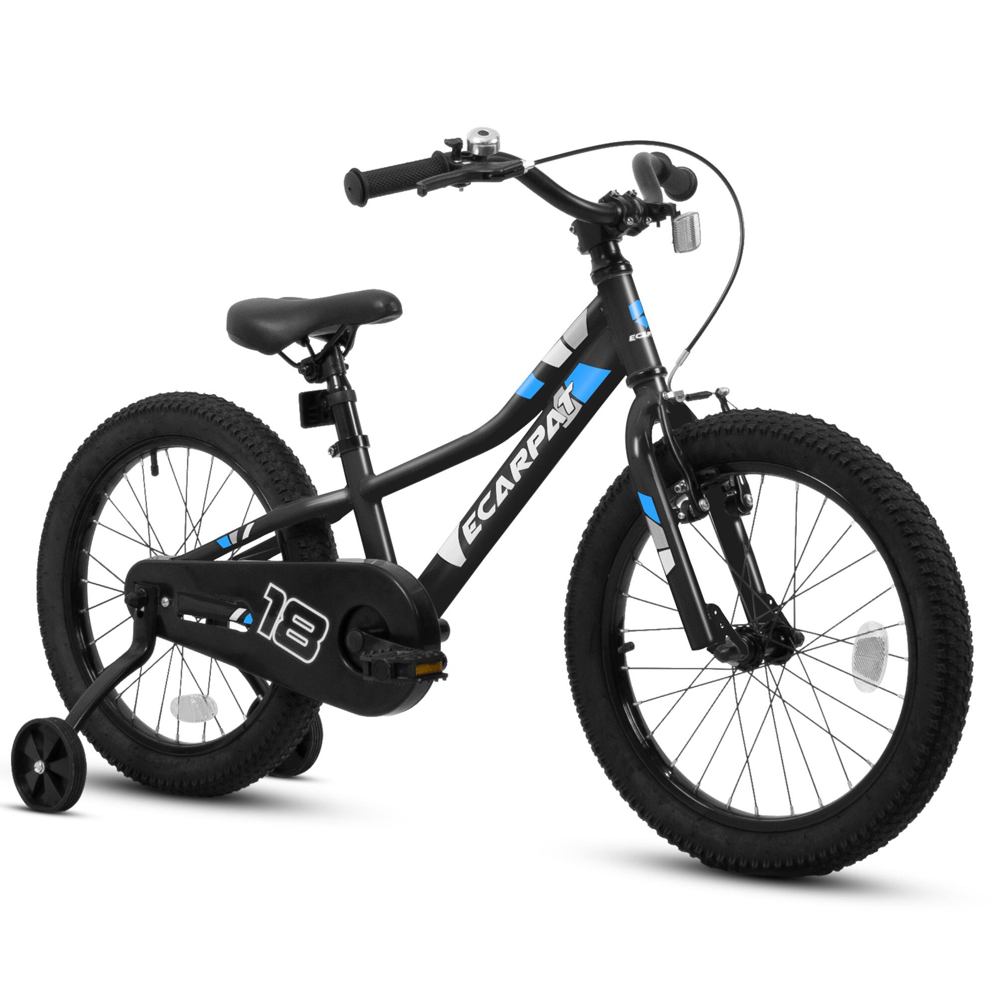 Front. Aukfa - 18 Inch Kids Bike for Boys Girls Ages 3-5 Years 1-Speed Childrens Bicycle with Training Wheels & Dual Brakes - Black.