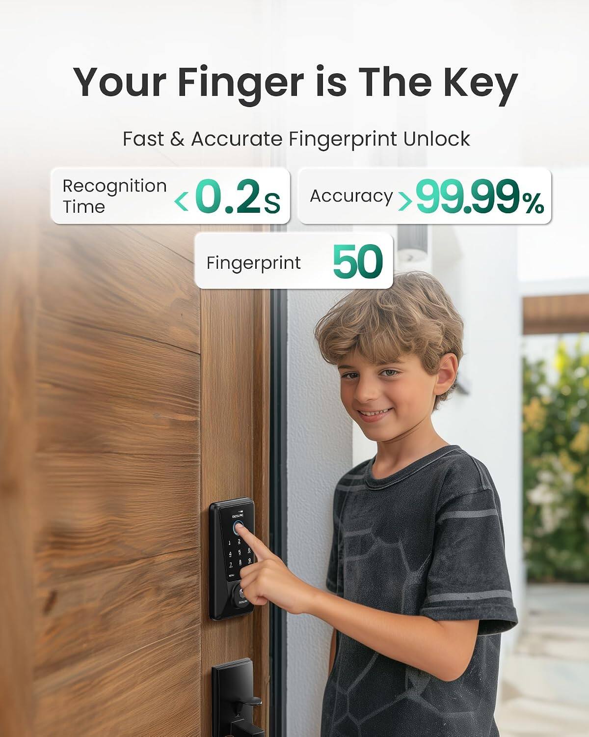 Your Finger is The Key  
Fast & Accurate Fingerprint Unlock  
Recognition Time < 0.2s  
Accuracy > 99.99%  
Fingerprint 50