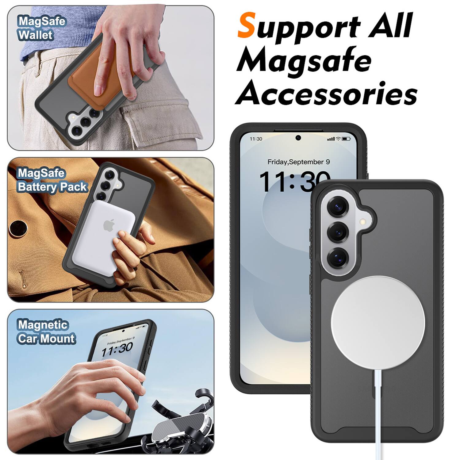 Support All MagSafe Accessories

- MagSafe Wallet
- MagSafe Battery Pack
- Magnetic Car Mount