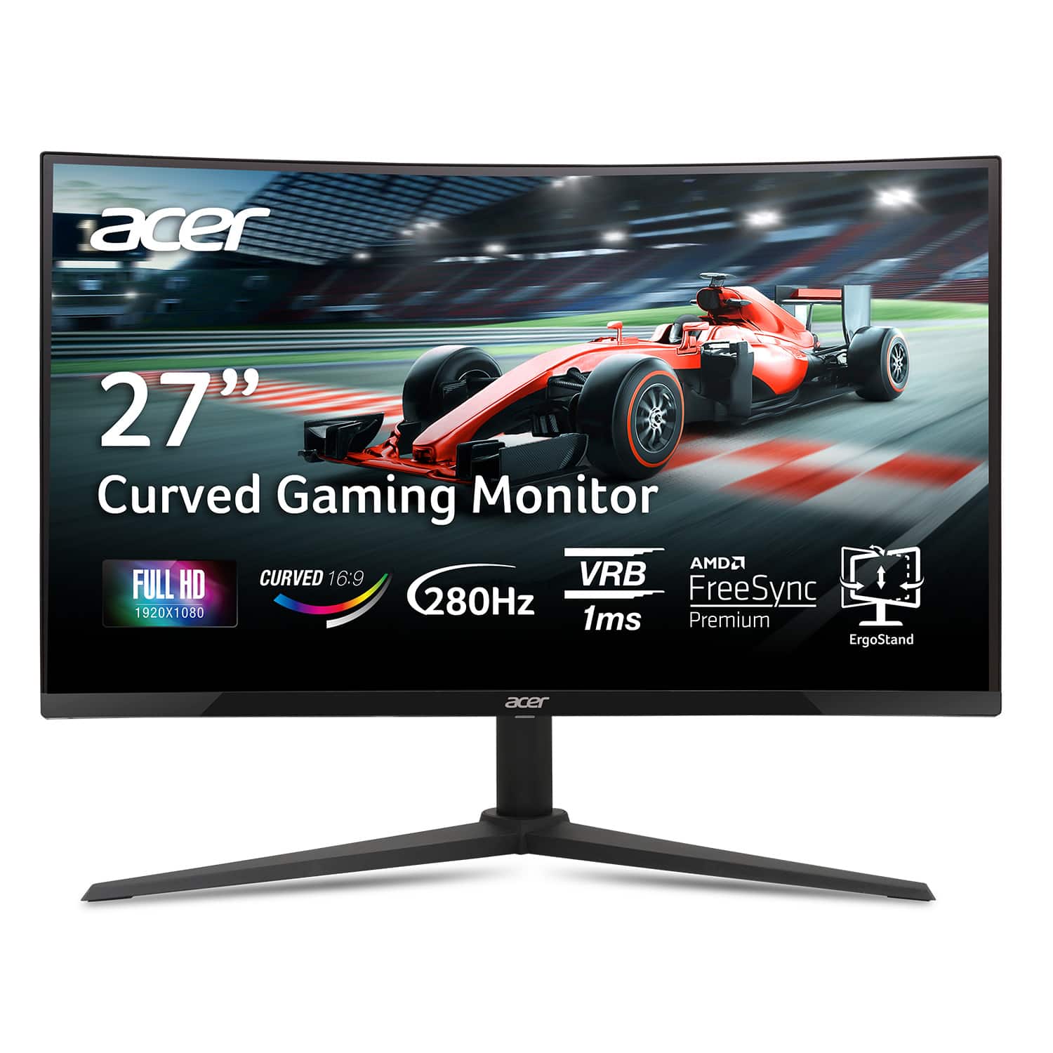 acer 27" Curved Gaming Monitor, AMD FreeSync Premium, FULL HD, CURVED 16:9, VRB 1ms, 280Hz, ErgoStand