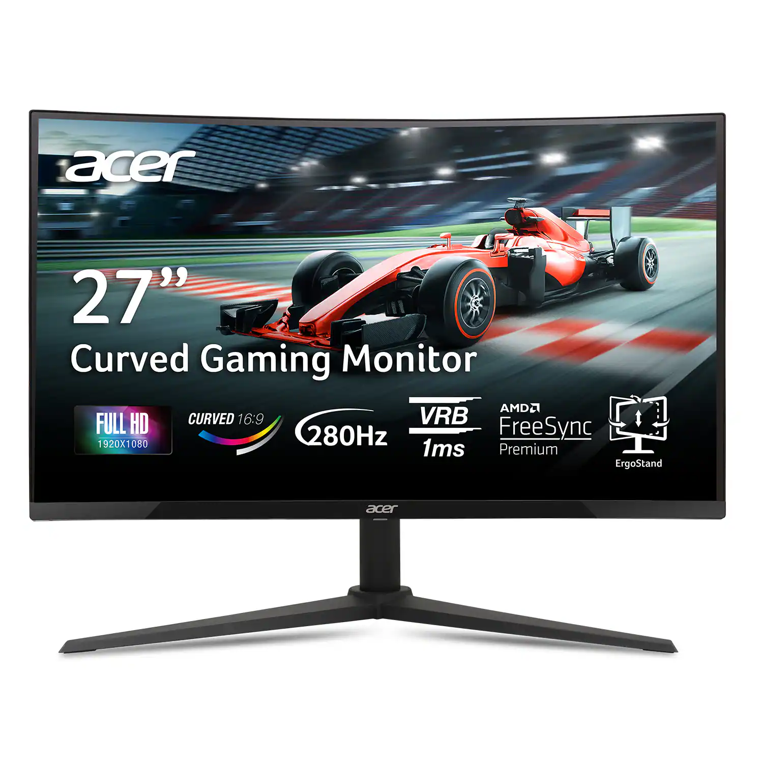 acer 27" Curved Gaming Monitor, AMD FreeSync Premium, FULL HD, CURVED 16:9, VRB 1ms, 280Hz, ErgoStand