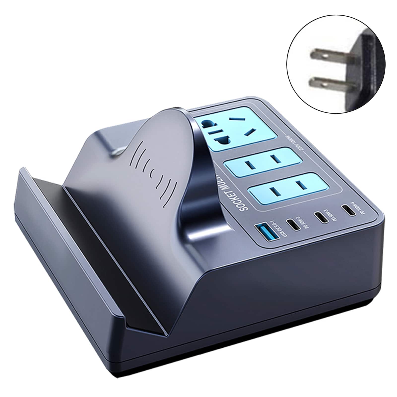 Topteng - 140W Smart Charging Socket with 15W Wireless - PD100W Fast Charge, 4 Ports + AC Outlet for Laptop, Phone, Office/Home