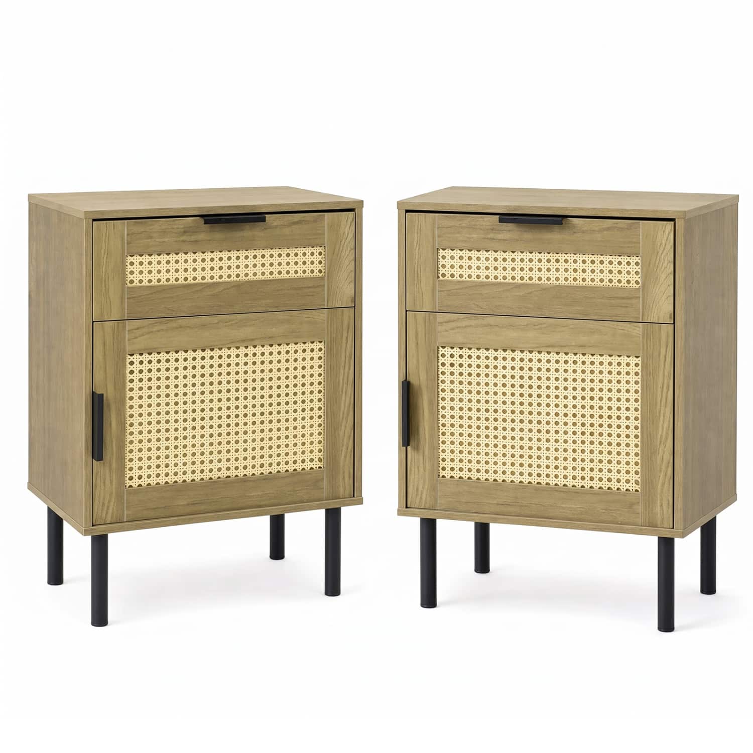 WELLFOR - Set of 2 Rattan Nightstands with Drawer and Storage Cabinet for Bedroom or Dorm - Natrual price history on PriceWatchPro