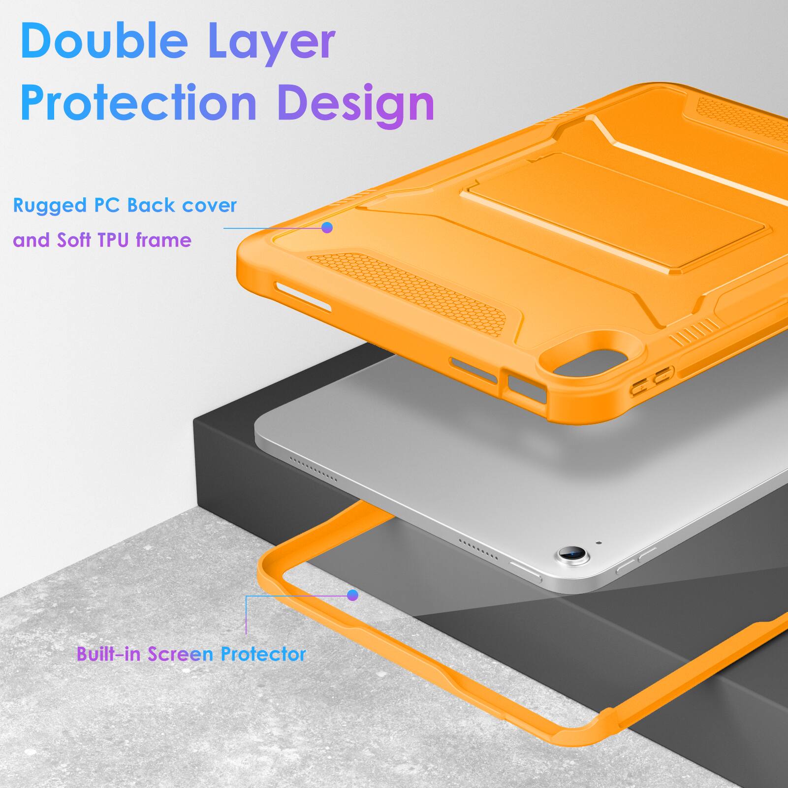 Double Layer Protection Design

Rugged PC Back cover and Soft TPU frame

Built-in Screen Protector