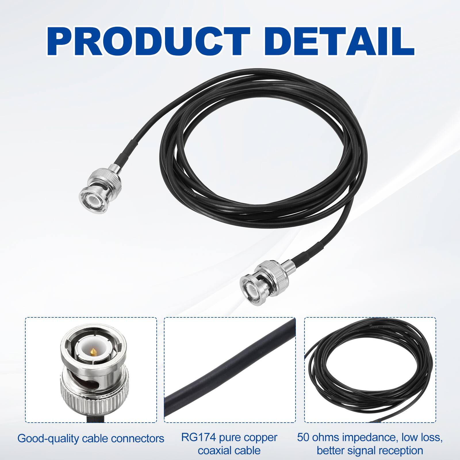 PRODUCT DETAIL

Good-quality cable connectors RG174 pure copper coaxial cable 50 ohms impedance, low loss, better signal reception