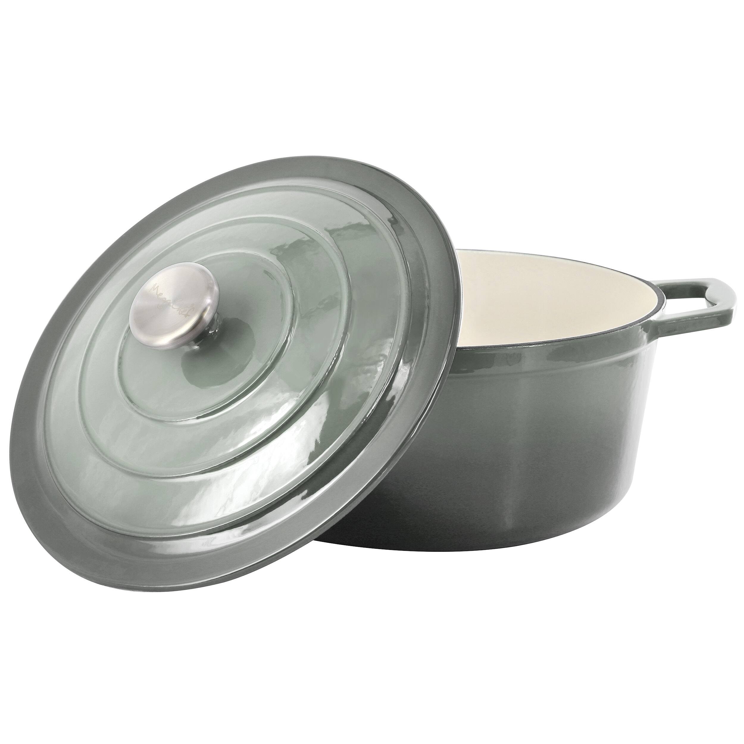 Alt View 7. Mega Chef - MegaChef 5 Quarts Round Enameled Cast Iron Casserole with Lid in Gradient Gray - Gray.