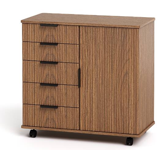 Front. Bestier - 5-Drawer Storage Cabinet with File Organizer, 15mm Reinforced Back Panel, Stylish Vertical Slat Design for Home Office.