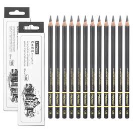 Unique Bargains - 24pcs 12B Sketch Pencils Professional Graphite Wood Break-Resistant for Artists Beginners Shading Doodling - Black