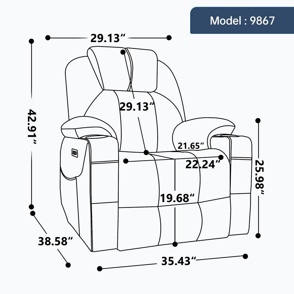 Model: 9867

- 29.13"
- 42.91"
- 38.58"
- 29.13"
- 21.65"
- 22.24"
- 19.68"
- 25.98"
- 35.43"