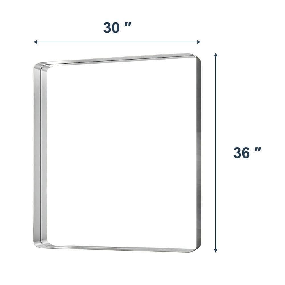 Angle. Kadyn - 36x30 Inch Wide Rectangle Wall Mirror with Rounded Corners and Silver Metal Frame - Silver.