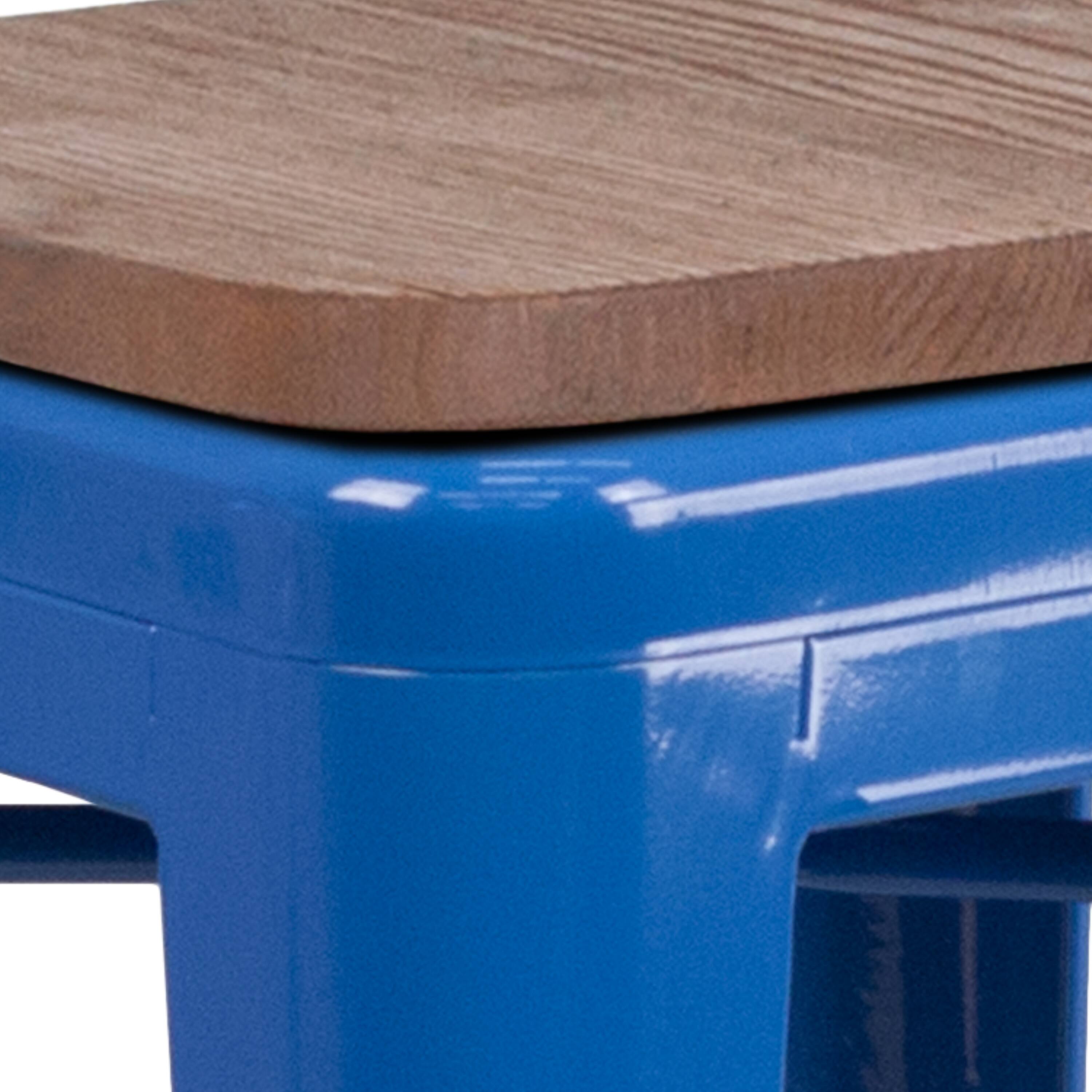 Alt View 6. Emma + Oliver - 24"H Backless Metal Counter Height Stool with Wood Seat - Blue.