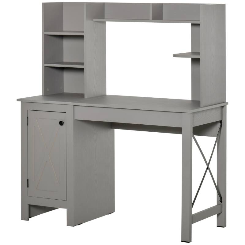Left. Anysun - Computer Desk with Hutch & Storage Cabinet, Space-Saving Home Office Desk with Shelves - Light Grey.