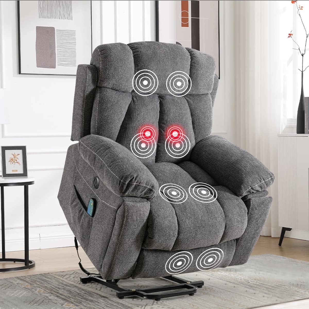 Front. Bestier - Bestier Ultra-Comfort Power Lift Heat and Massage Recliner with Side Pockets and Hidden Cup Holders - Dark Gray.