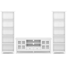 Simpli Home - Acadian 60 inch TV Stand with 26 inch 5 Shelf Bookcases (Set of 3) - White