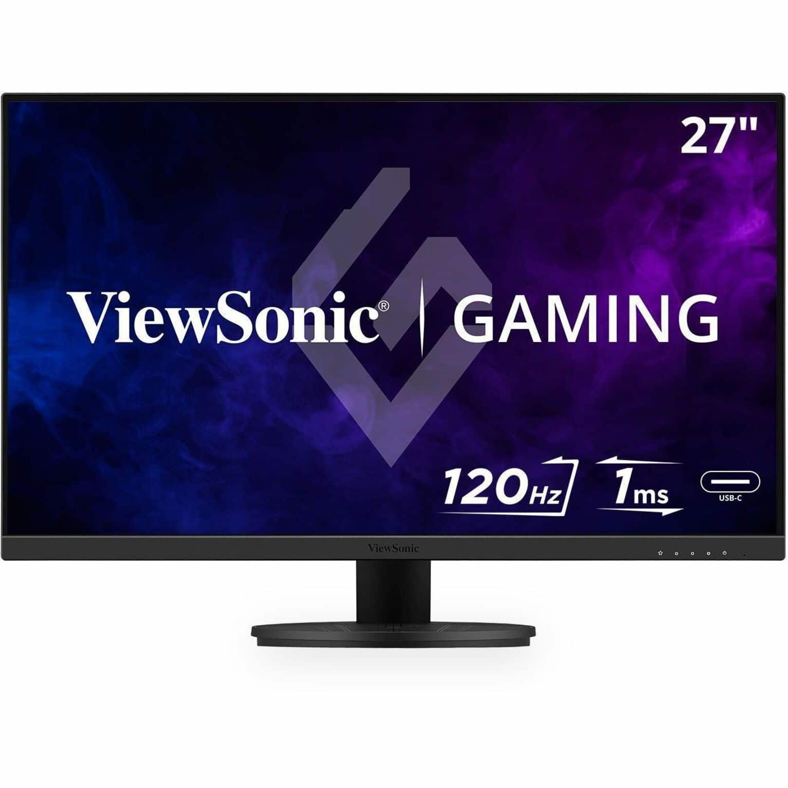 The text on the image reads: "27" ViewSonic L GAMING 120Hz 1ms 120Hz 1ms USB-C ViewSonic."