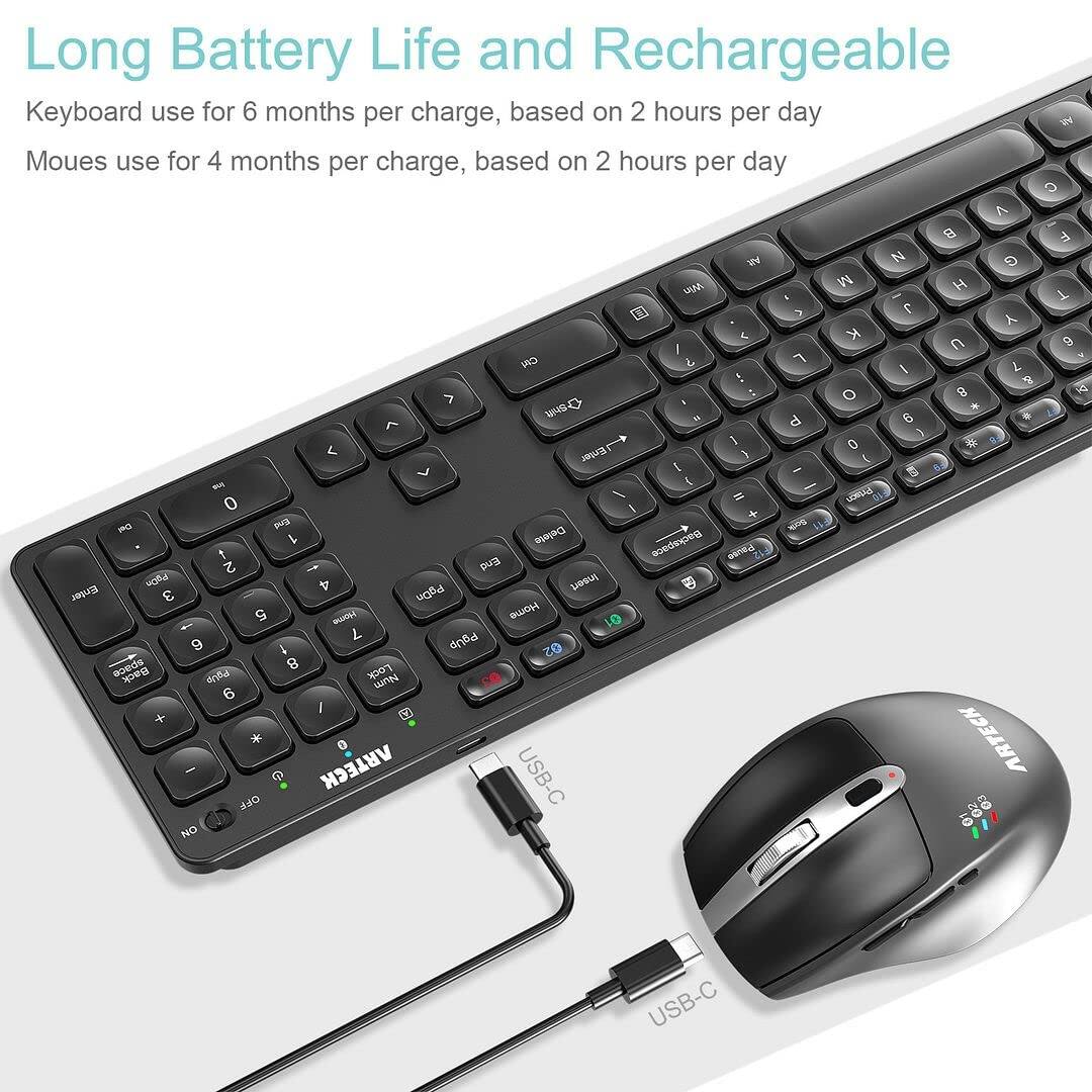 Long Battery Life and Rechargeable

Keyboard use for 6 months per charge, based on 2 hours per day

Mouse use for 4 months per charge, based on 2 hours per day