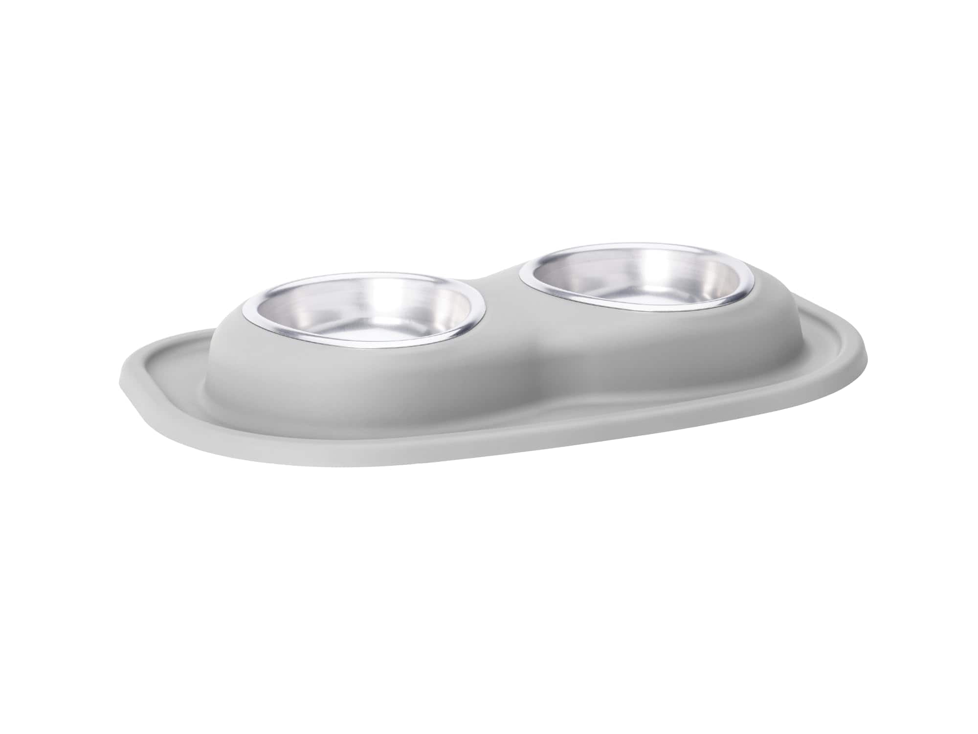 WeatherTech - Double Low Pet Feeding System | Compact Pet Food and Water Station - Light Grey - 16oz (2 Cup) Stainless Steel Bowls - Light Gray