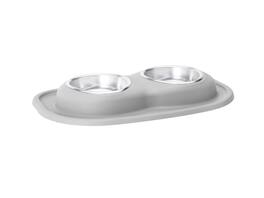 WeatherTech - Double Low Pet Feeding System | Compact Pet Food and Water Station - Light Grey - 16oz (2 Cup) Stainless Steel Bowls - Light Gray