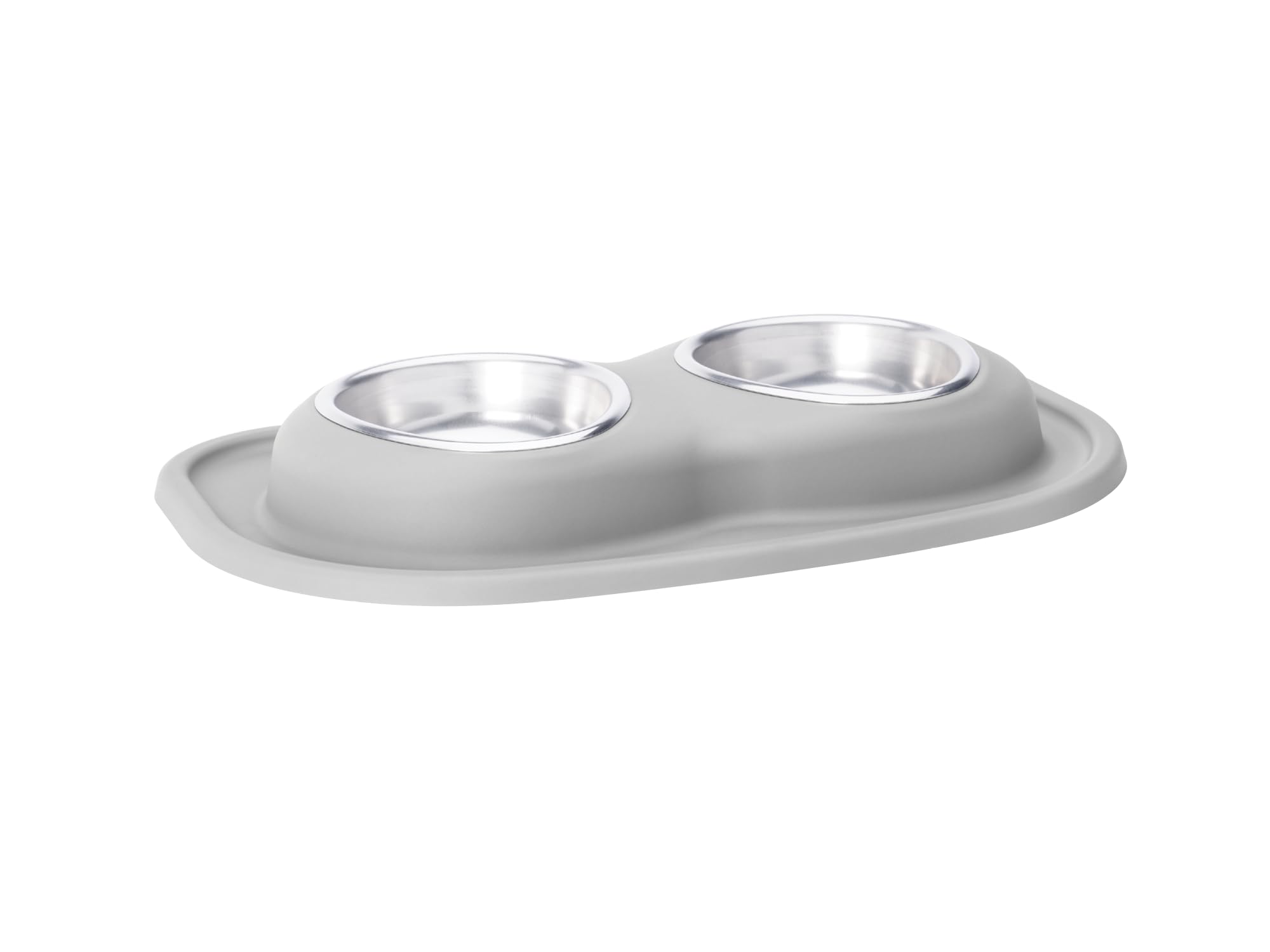 Front. WeatherTech - Double Low Pet Feeding System | Compact Pet Food and Water Station - Light Grey - 16oz (2 Cup) Stainless Steel Bowls - Light Grey.