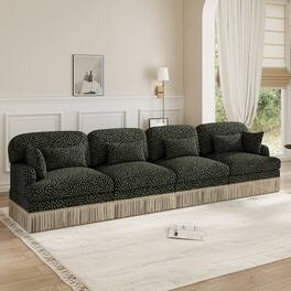 Anysun - 131" Leopard Print Chenille 4-Seater Modular Sofa, Tassel Edge, Ergonomic Deep Seat, Easy Assembly Couch for Living Room - Green
