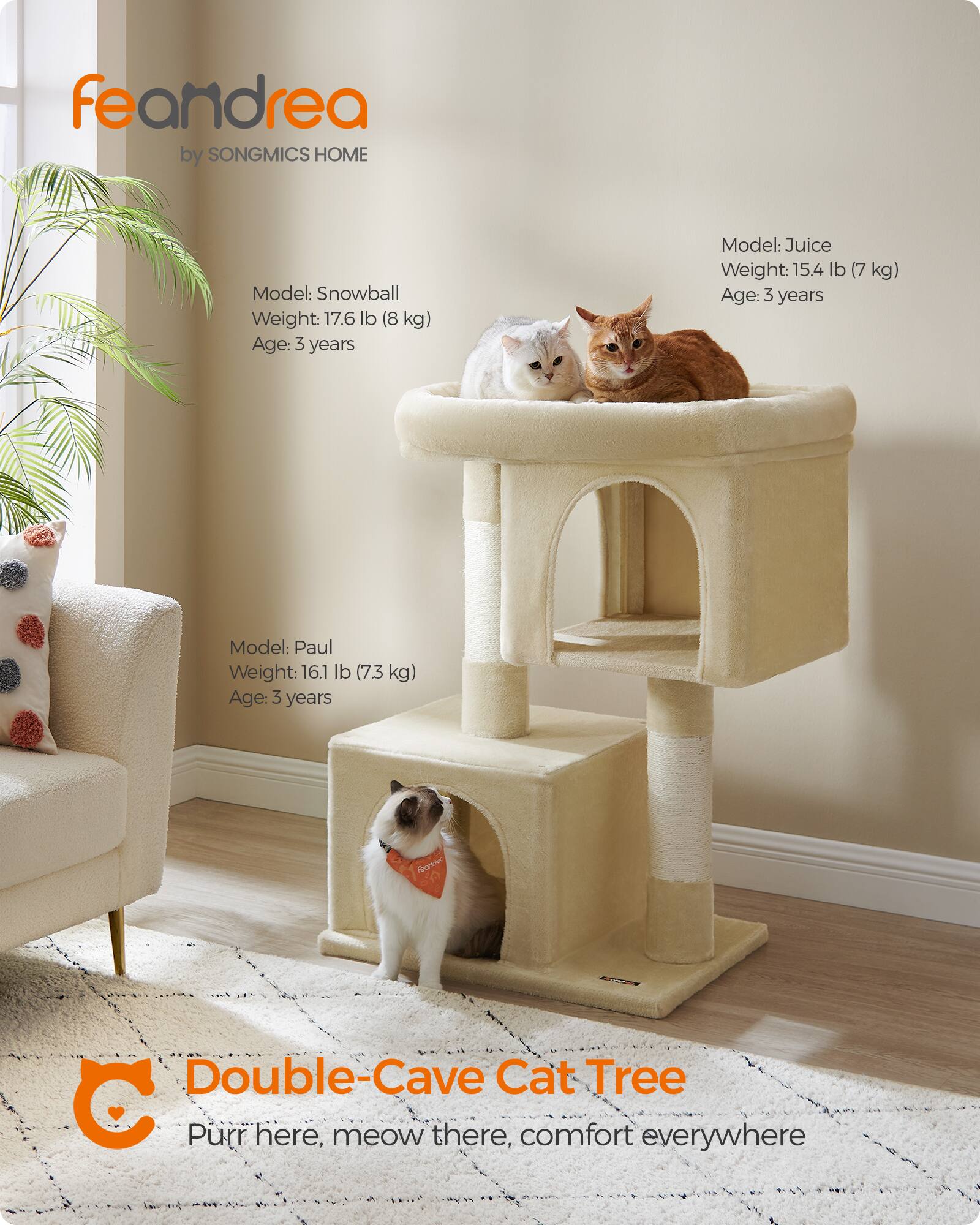 Songmics Home Cat Tree, 39.8 Inch Cat Tower, Plush Condo for Extra ...