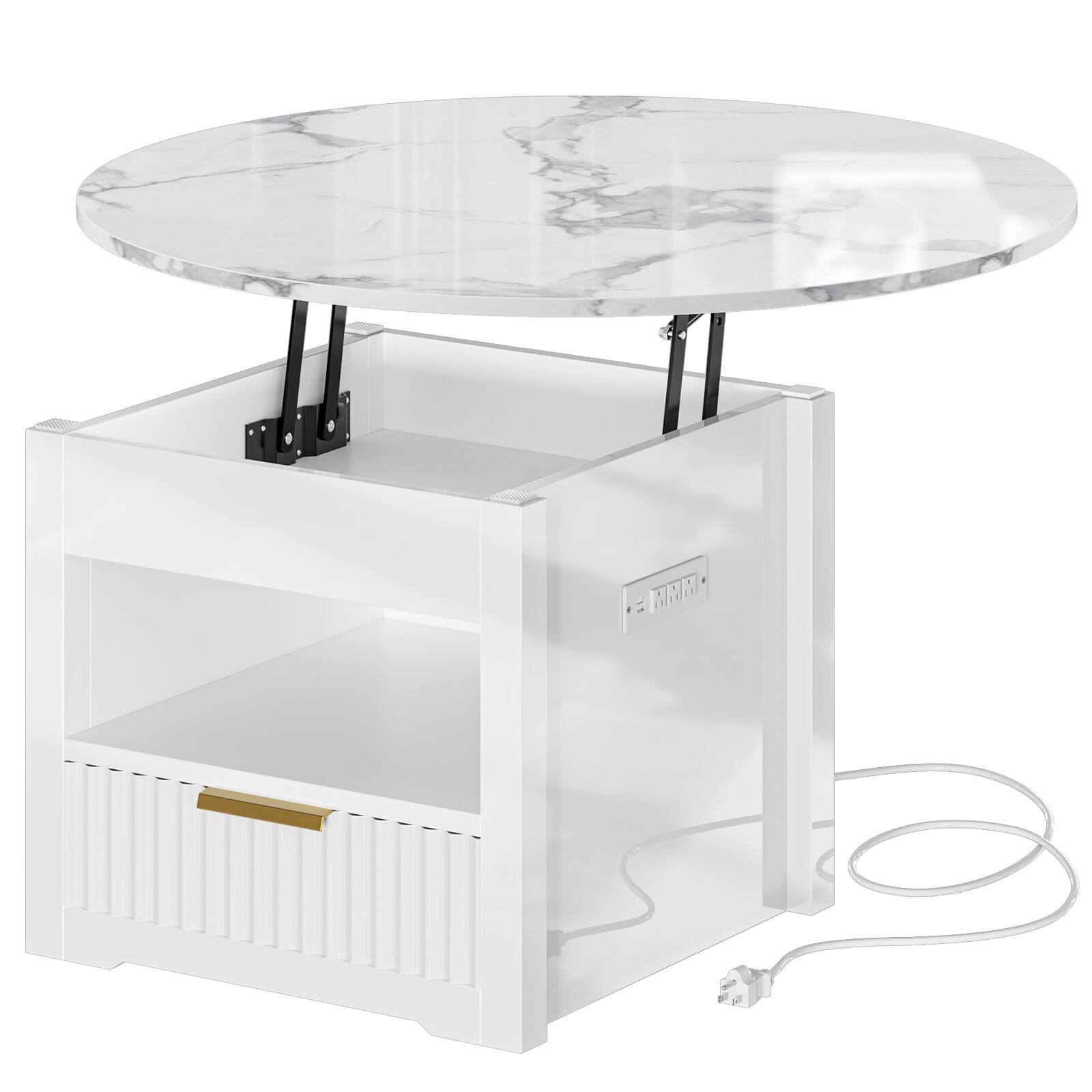 Alt View 14. Bestier - Bestier 31inch LED Lift Top Coffee Table Round Coffee Table with Storage with Drawer - White.