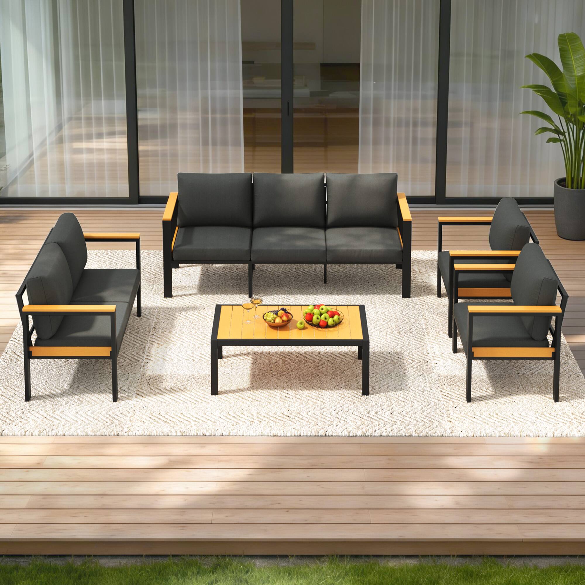 Angle. U-HOMY - 5-Piece Patio Conversation Set with Table, All-Weather Aluminum Furniture for Outdoor Living - Black.